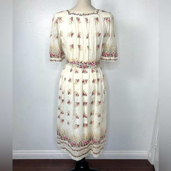 VINTAGE 1970s Madame Rei Floral Midi Button Front Shirt Dress Tie Waist Calico - Picture 7 of 14